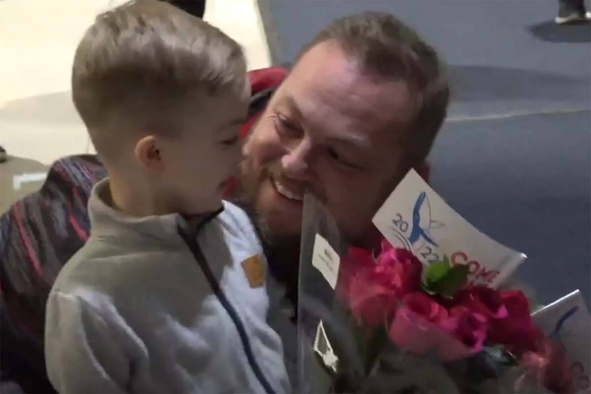 Family members reunited in Newfoundland in October as about 177 new Ukrainian refugees landed in the Canadian province. (The Canadian Press/screenshot)