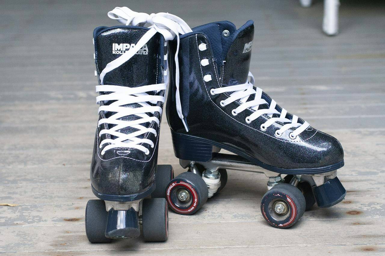 A pair of Impala roller skates belonging to Tammy Donroe Inman, 48, of Waltham, Mass., are shown on August 2022. Donroe Inman decided to try roller skating as a hobby during the pandemic. (Tammy Donroe Inman via AP)