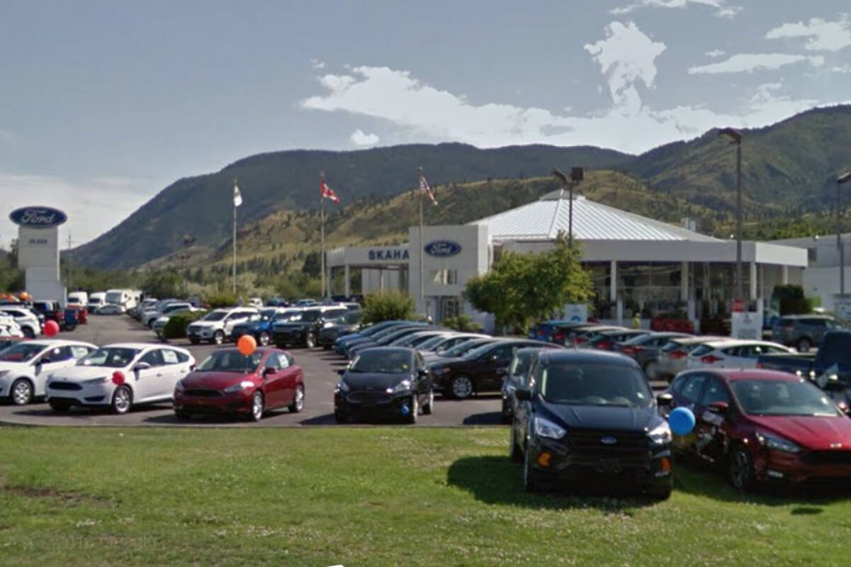 A driver from Kamloops collided with several parked cars at the Skaha Ford dealership after losing control of his vehicle while driving north on the Channel Parkway. (Google Street View)