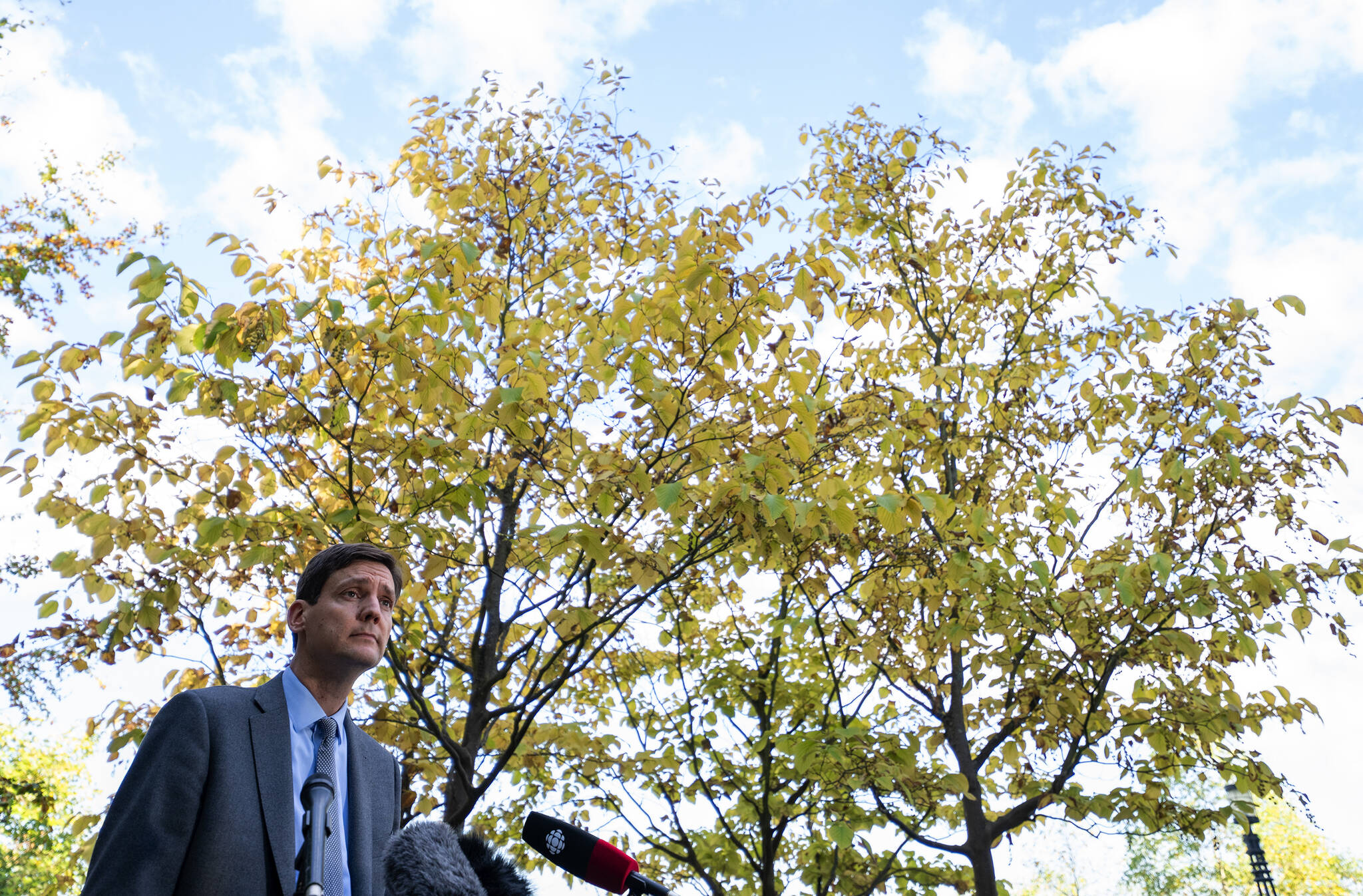 Former B.C. attorney general and housing minister David Eby speaks to the media during a news conference in a park in downtown Vancouver, Thursday, October 20, 2022.THE CANADIAN PRESS/Jonathan Hayward