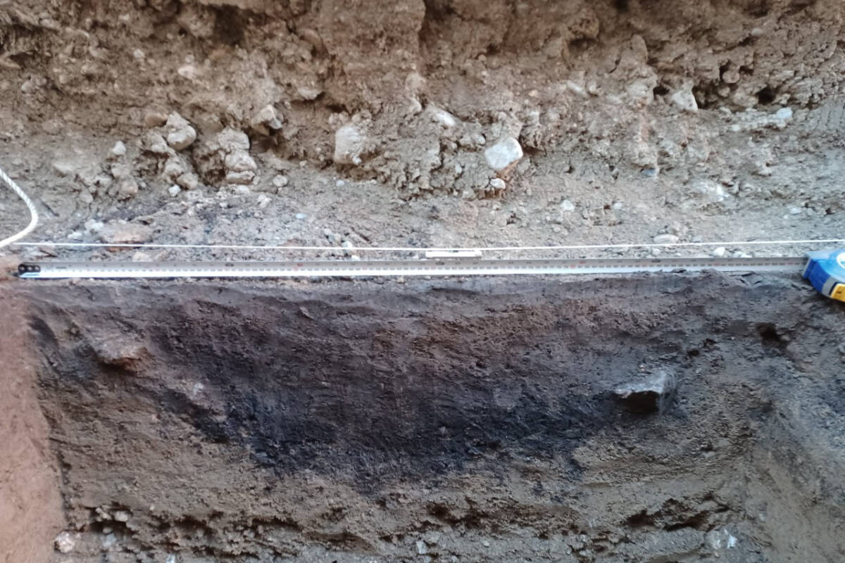 Archaeology crews have discovered a roasting pit feature at the Boitanio Mall site where excavation is underway to replace a sewer pipe. (Brandon Hoffman photo)
