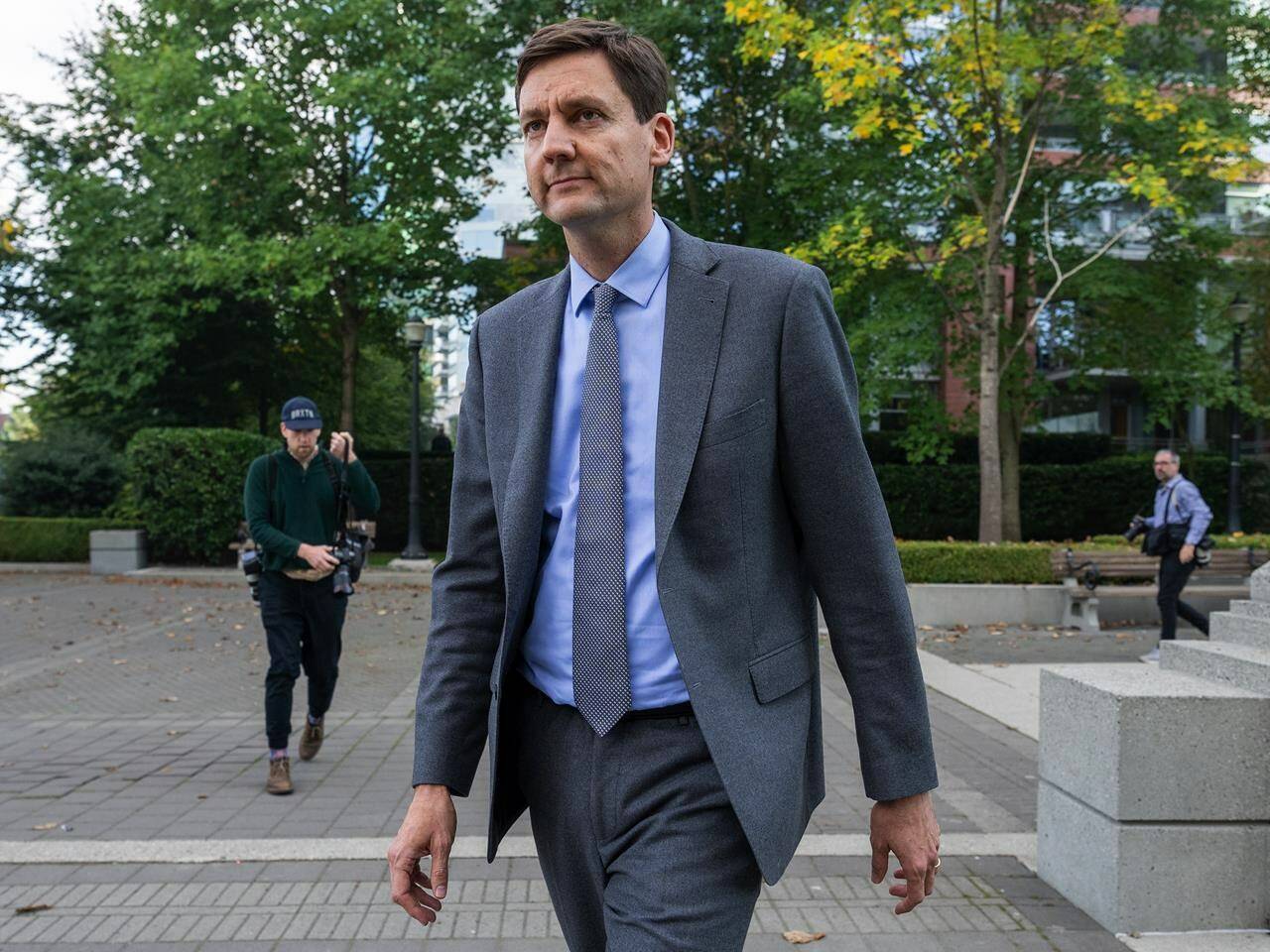 Former B.C. attorney general and housing minister David Eby arrives for a news conference in a park in downtown Vancouver, Thursday, Oct. 20, 2022. THE CANADIAN PRESS/Jonathan Hayward