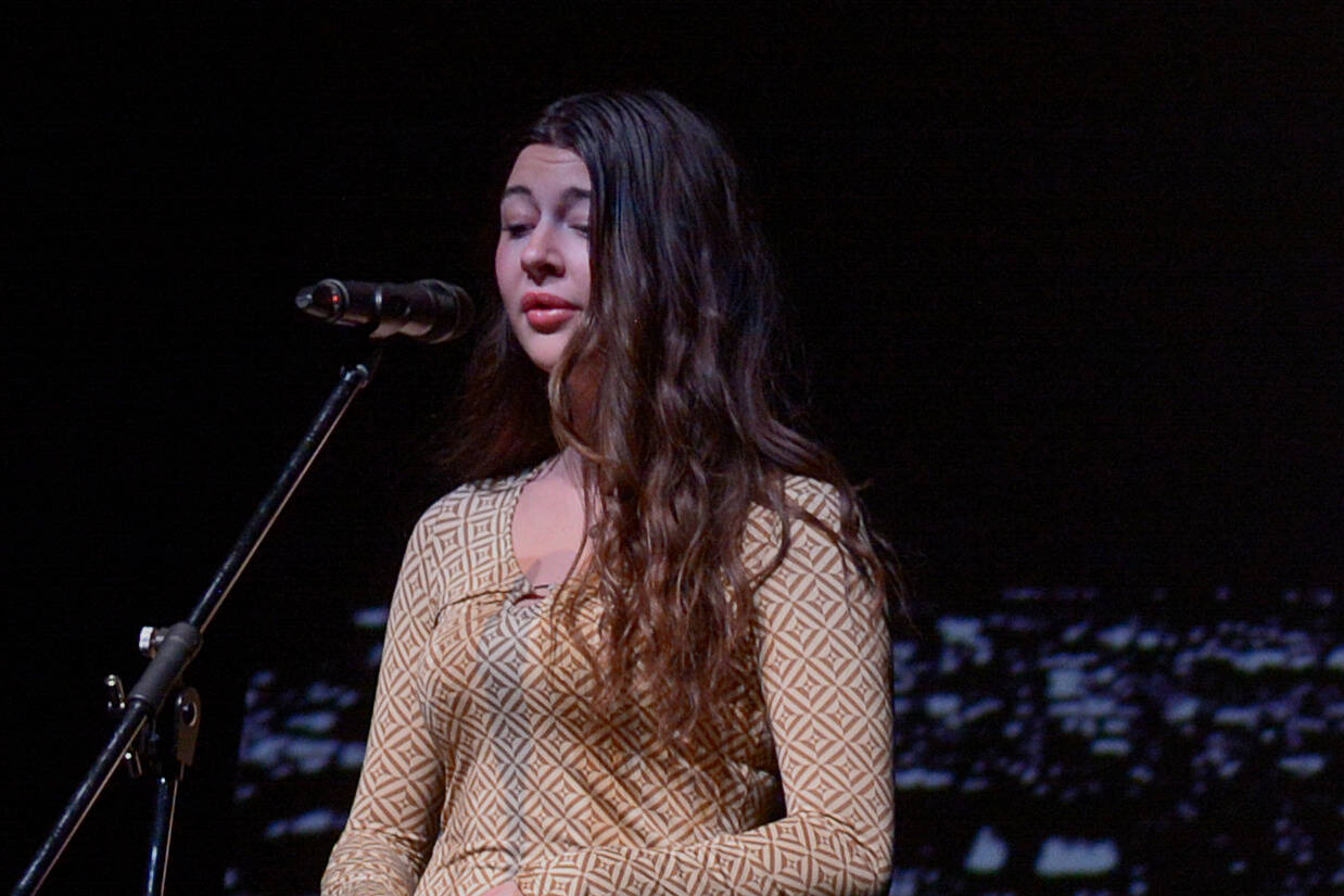 Montana Mercier, from Cranbrook, singing “Valerie”. (Photo by Kelsey Yates)