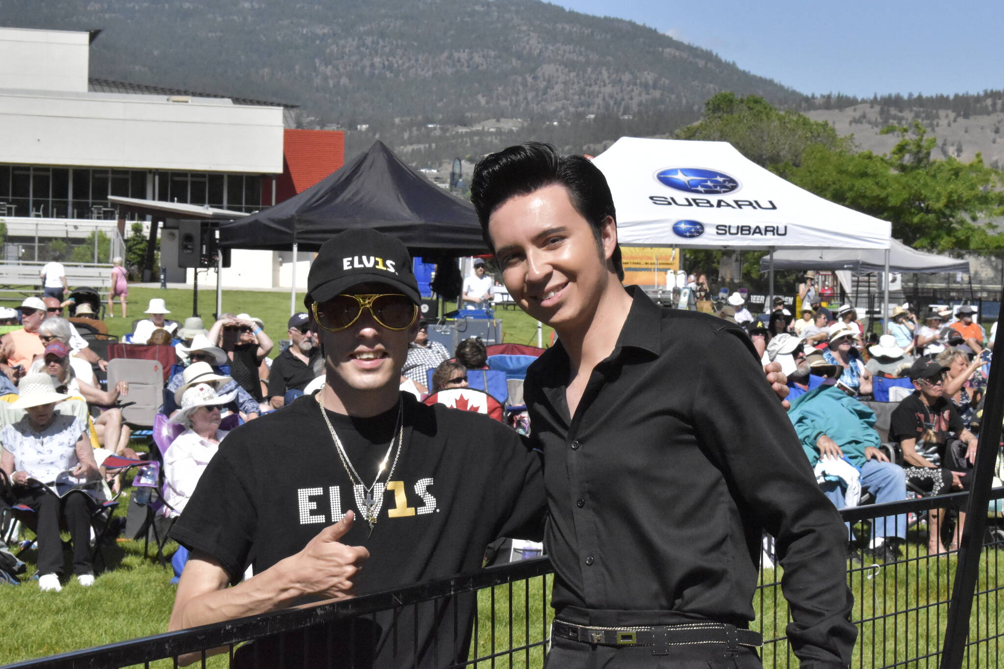 The festival’s youngest performer joined by an Elvis Presley fanatic at Okanagan Lake Park in Penticton in June 2022. (Logan Lockhart-Western News)