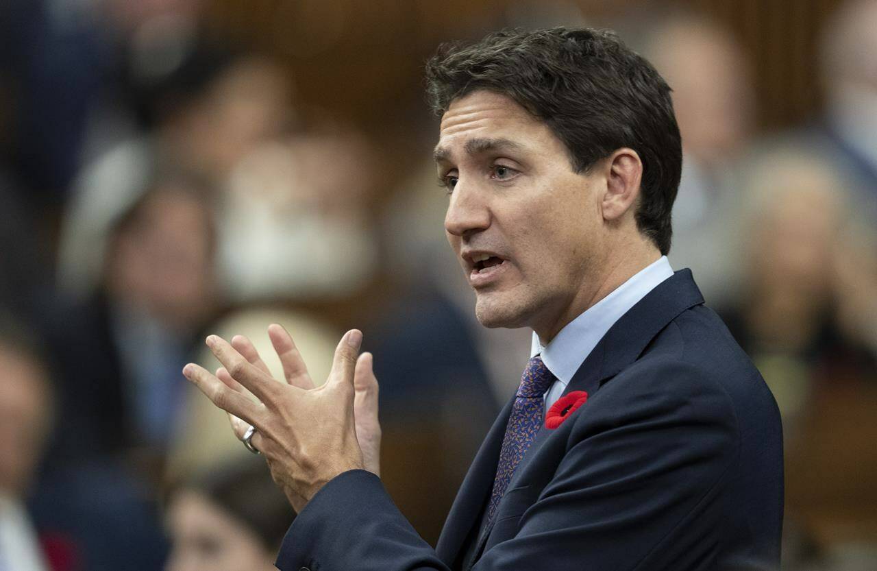 Prime Minister Justin Trudeau responds to a question from the opposition during Question Period, Wednesday, November 2, 2022 in Ottawa. THE CANADIAN PRESS/Adrian Wyld
