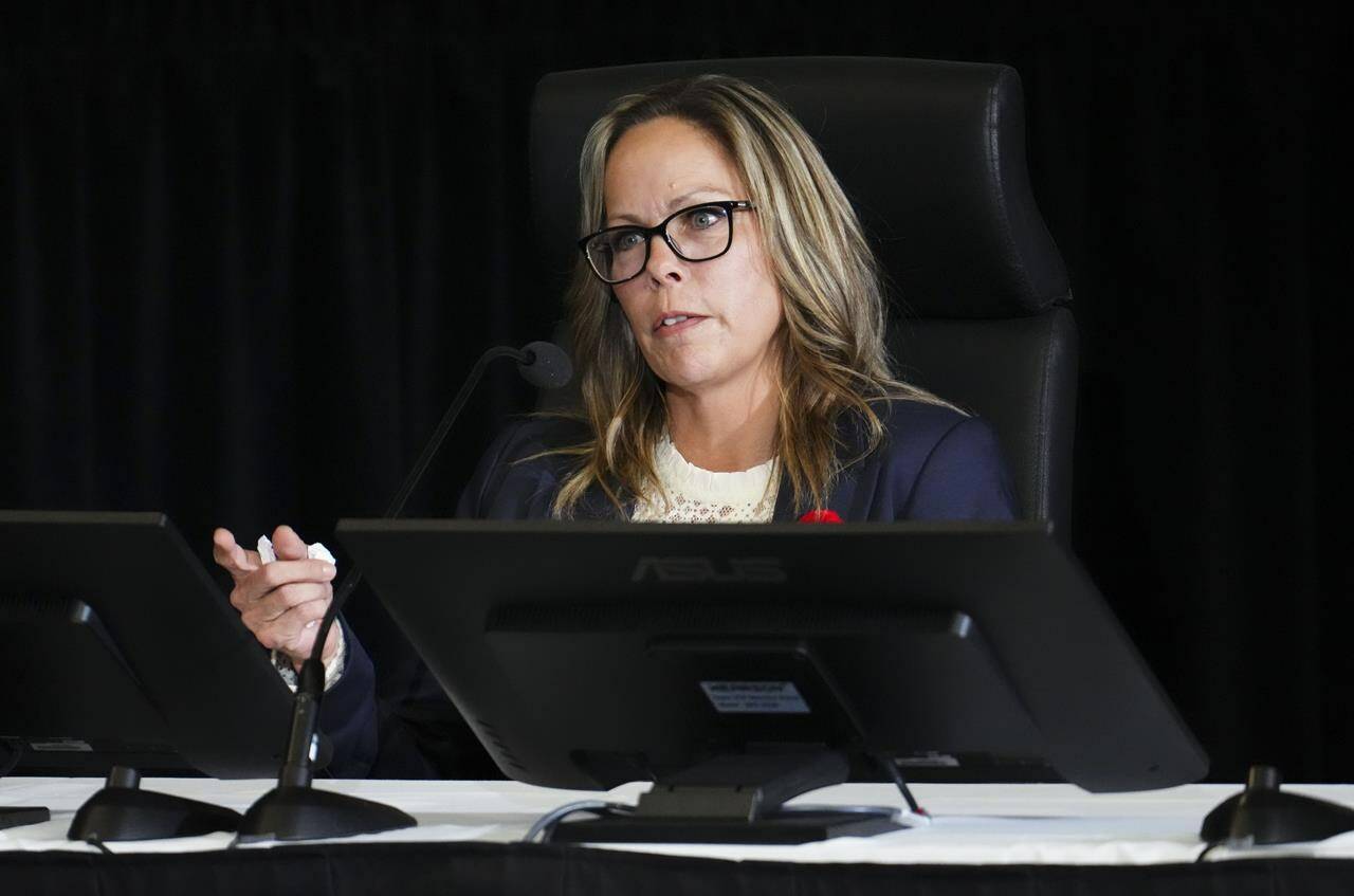 Tamara Lich appears as a witness at the Public Order Emergency Commission in Ottawa, on Thursday, Nov. 3, 2022. THE CANADIAN PRESS/Sean Kilpatrick