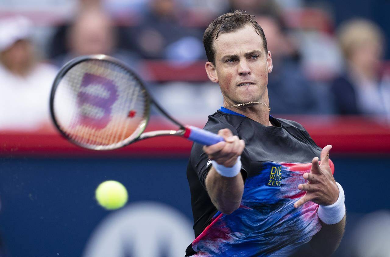 Vernon’s Vasek Pospisil won the ATP Challenger Tour’s National Bank Challenger Sunday, Nov. 20, in Drummondville, Que., beating American Michael Mmoh in three sets in the final.(THE CANADIAN PRESS/Paul Chiasson file photo)