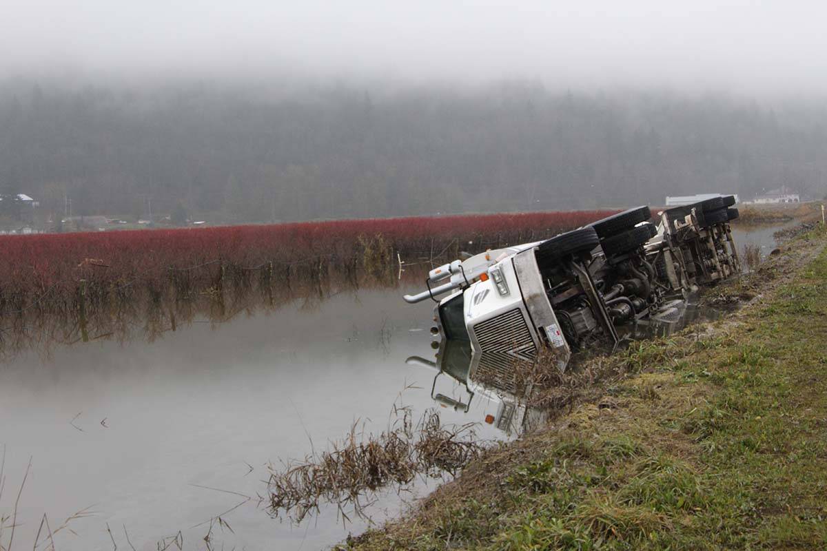 Tolmie Road on Sumas Prairie in Abbotsford was among the areas hardest hit by the 2021 floods. The second of two men who were charged after trying to steal farm equipment in the area has now been sentenced. (Vikki Hopes/Abbotsford News)