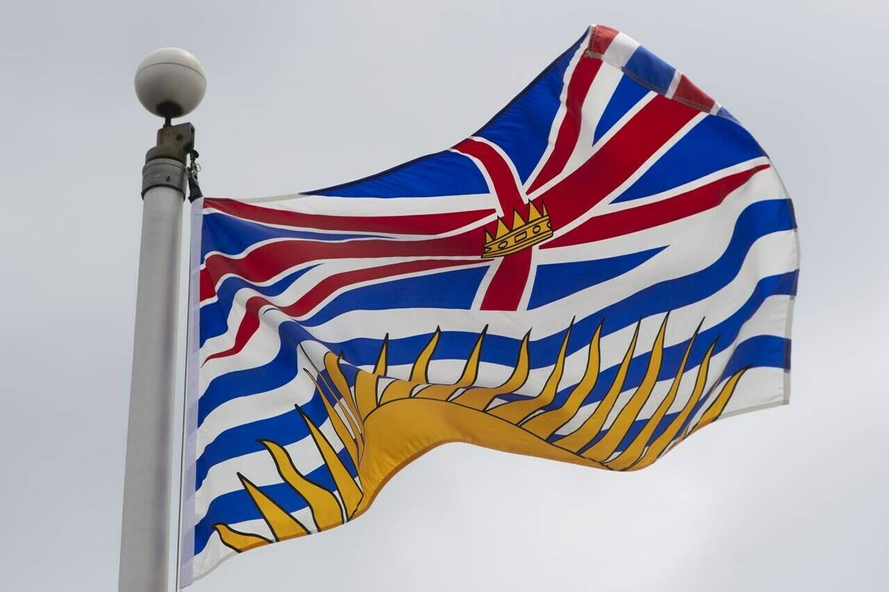British Columbia's provincial flag flies on a flag pole in Ottawa, Friday July 3, 2020. A B.C. Afro-Indigenous single mother has been awarded $150,000, after she was discriminated against and her children taken into the child welfare system.THE CANADIAN PRESS/Adrian Wyld