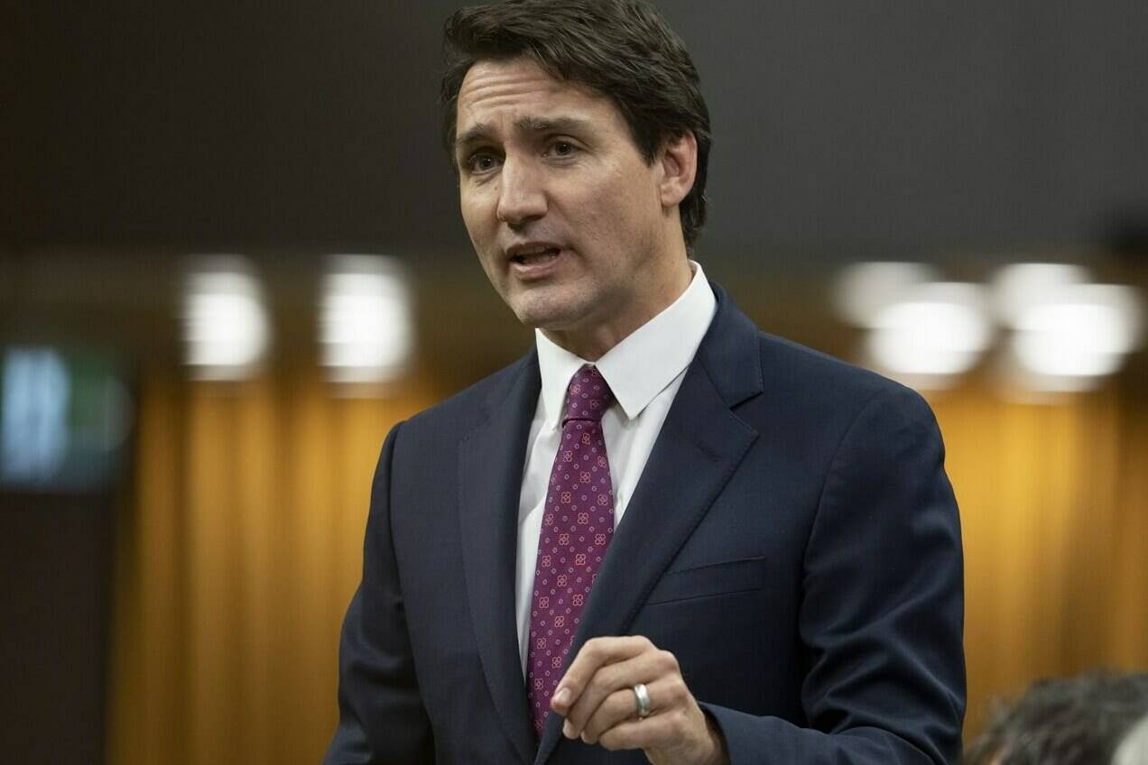 Prime Minister Justin Trudeau rises during Question Period, in Ottawa, Thursday, Nov. 24, 2022. Prime Minister Justin Trudeau is set to appear today at the public inquiry probing the federal government’s decision to invoke emergency powers in response to last winter’s weeks-long “Freedom Convoy” protests. THE CANADIAN PRESS/Adrian Wyld