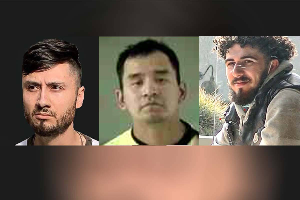 The Public Prosecution Service of Canada has approved charges against six alleged B.C. drug traffickers. Three of them remain at large, including Roger Bardales Medina (left), Joseph Lowley and Diego Saed. (Photos courtesy of CFSEU-BC)
