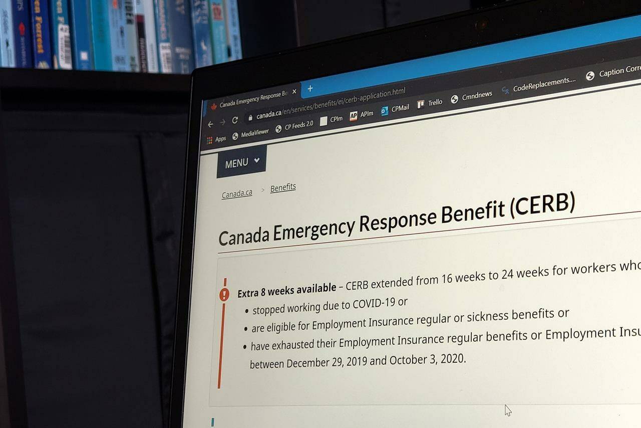 The landing page for the Canada Emergency Response Benefit is seen in Toronto, Monday, Aug. 10, 2020. THE CANADIAN PRESS/Giordano Ciampini