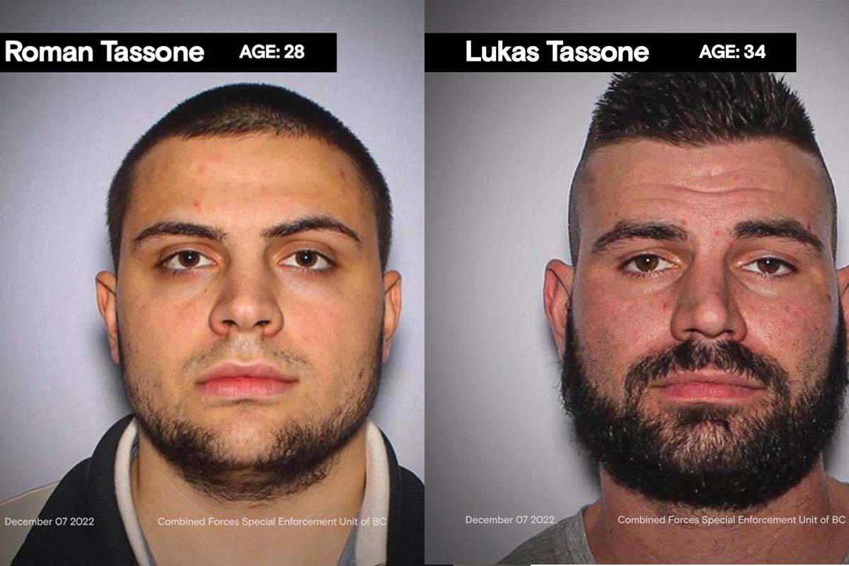 Roman and Lukas Tassone are charged with a series of drug-related criminal offences. They remain at large as of Dec. 7, 2022. (Photos courtesy of CFSEU-BC)