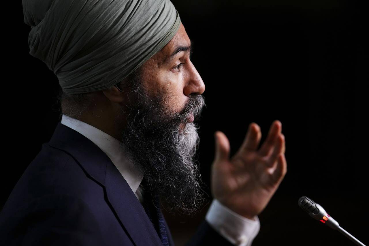 NDP leader Jagmeet Singh speaks to reporters on Parliament Hill in Ottawa on Wednesday, Dec. 7, 2022. THE CANADIAN PRESS/Sean Kilpatrick