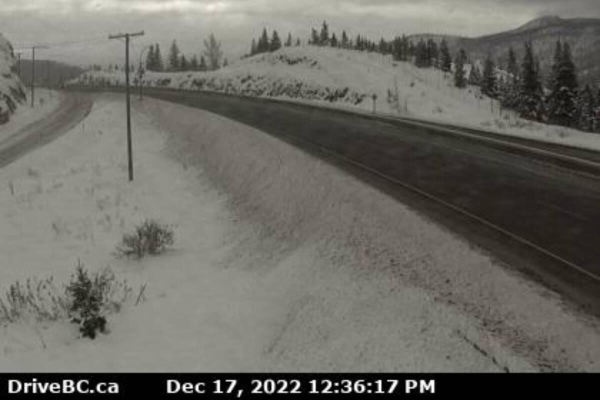 Hwy 5 at Larson Hill, 36 km south of Merritt on Saturday afternoon, Dec. 17. (Photo- DriveBC)
