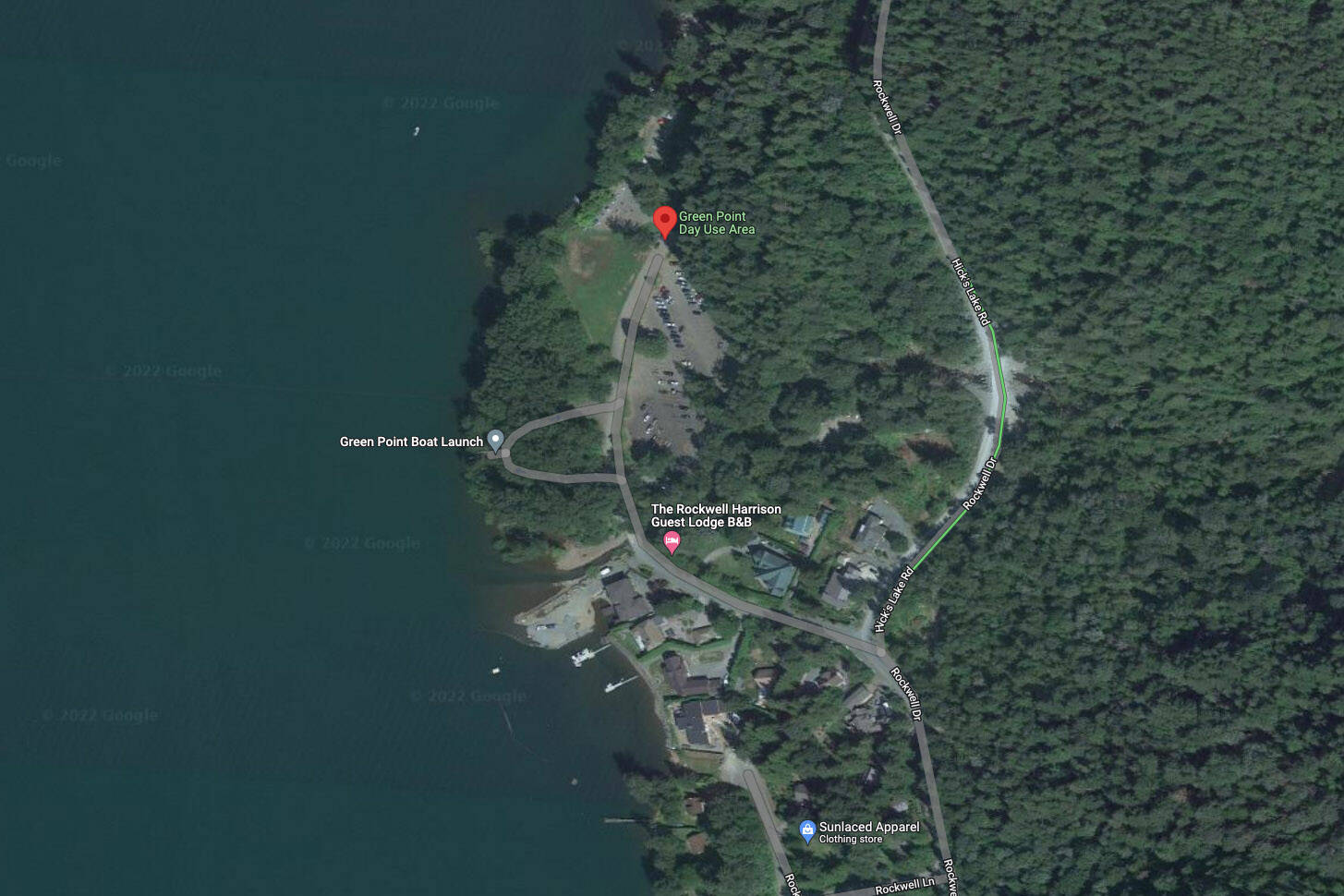 A vehicle went into Harrison Lake on Dec. 31, 2022. (Google Maps)