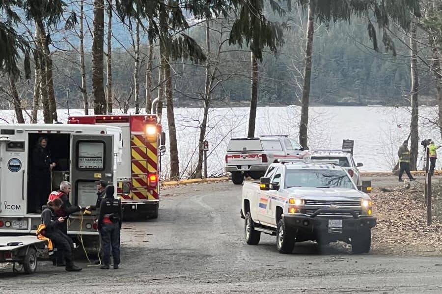 One man died after his truck went into Harrison Lake at Green Point Day Use Area on Saturday, Dec. 31, 2022. (Sara Spaeti/ Facebook)