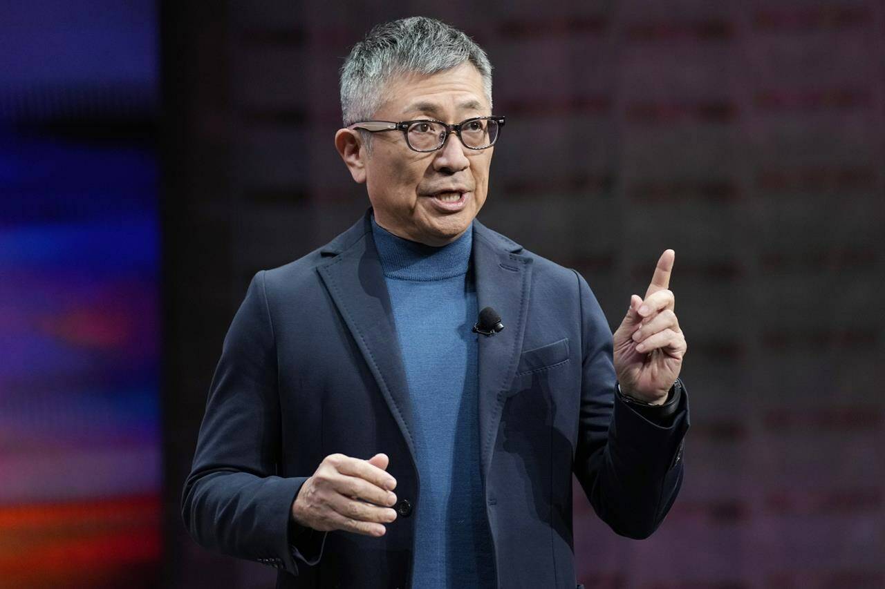 Yasuhide Mizuno, representative director, chairman and CEO of Sony Honda Mobility Inc. speaks during a Sony news conference before the start of the CES tech show Wednesday, Jan. 4, 2023, in Las Vegas. (AP Photo/John Locher)