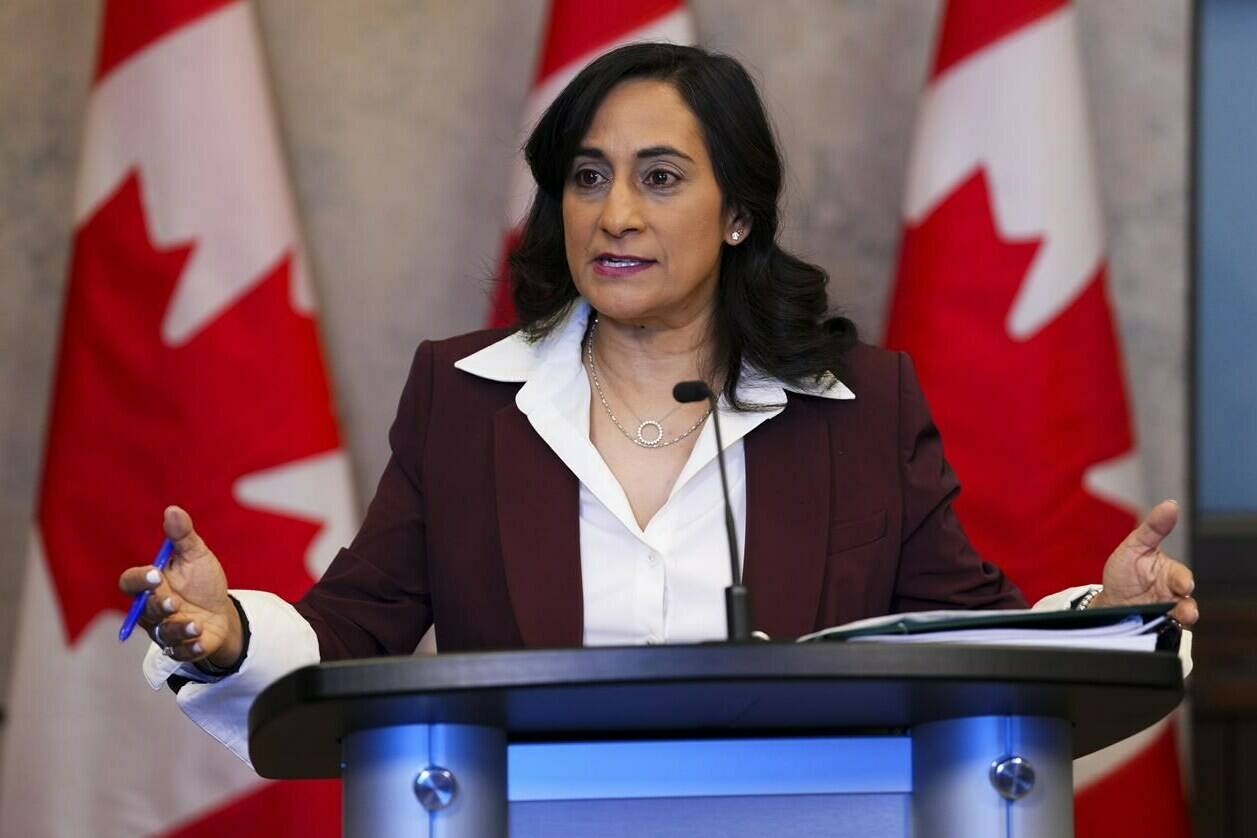 Anita Anand, Minister of National Defence, holds a media availability on Parliament Hill in Ottawa on Tuesday, Dec. 13, 2022. THE CANADIAN PRESS/Sean Kilpatrick