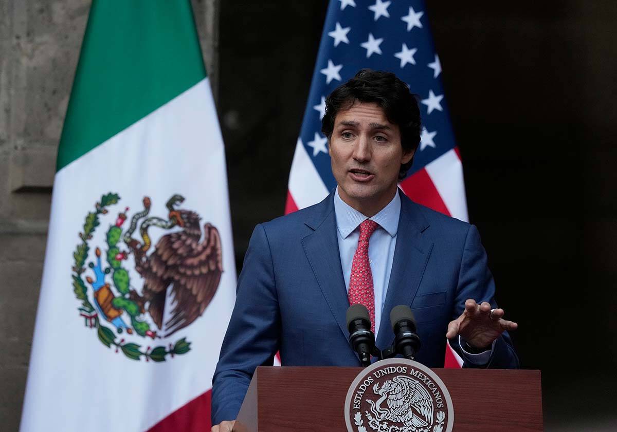 Canada’s Prime Minister Justin Trudeau, speaks during the North America Summit, at the National Palace in Mexico City, Tuesday, Jan. 10, 2023. (AP Photo/Fernando Llano)