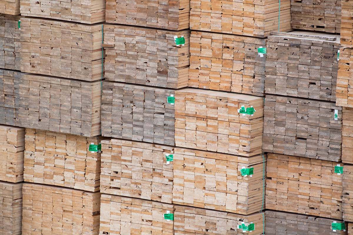 Softwood lumber is pictured in Richmond, B.C., Tuesday, April 25, 2017. An estimated 300 jobs in British Columbia will likely be gone by the end of the year as Canfor Pulp Products closes the pulp line at its Prince George pulp and paper mill. THE CANADIAN PRESS/Jonathan Hayward