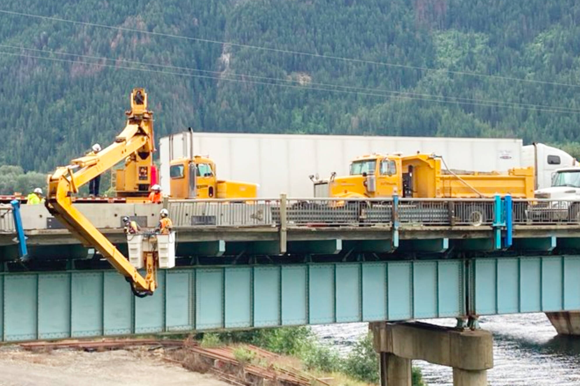 Work on the Bruhn Bridge in Sicamous is underway, and traffic at the Highway 1 structure is expected to be reduced to single lane, alternating until Sunday, Jan. 15. (BC Transportation photo)