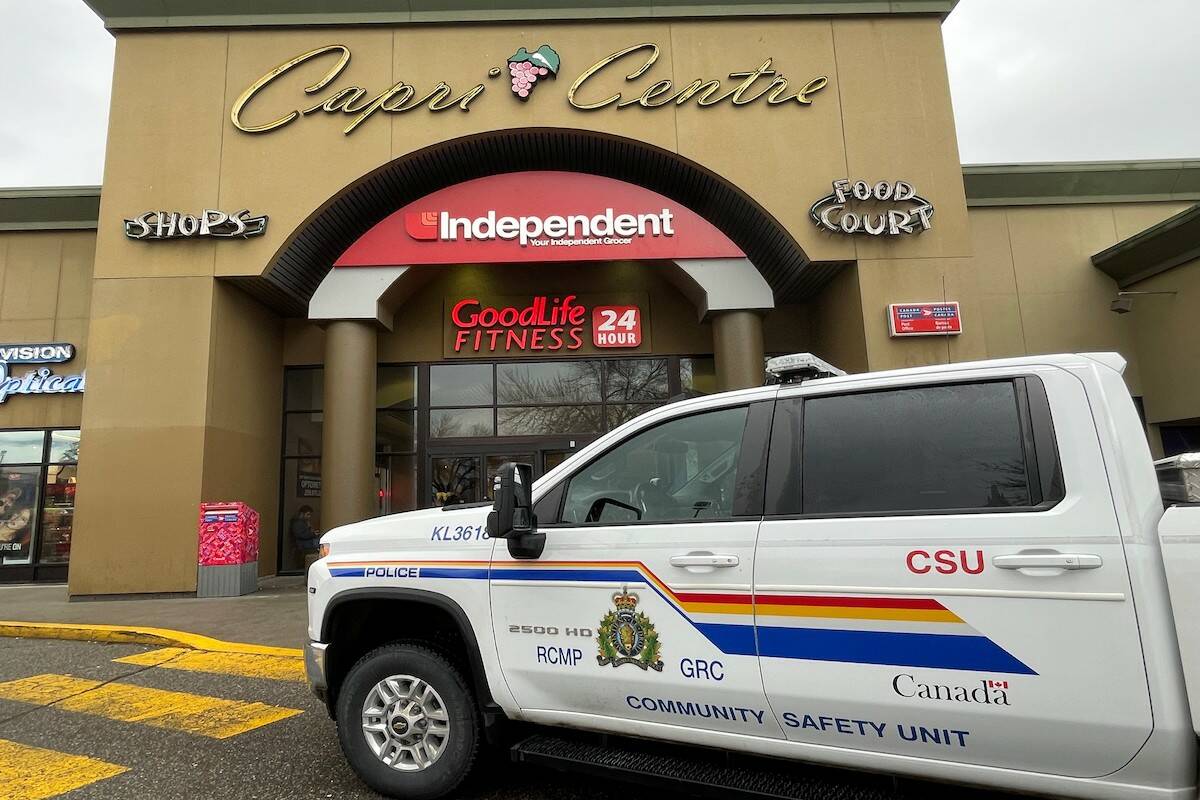 Kelowna RCMP officers in uniform and plain clothes conducted surveillance and enforcement at Capri Centre Mall Jan. 11. (Photo/Kelowna RCMP)