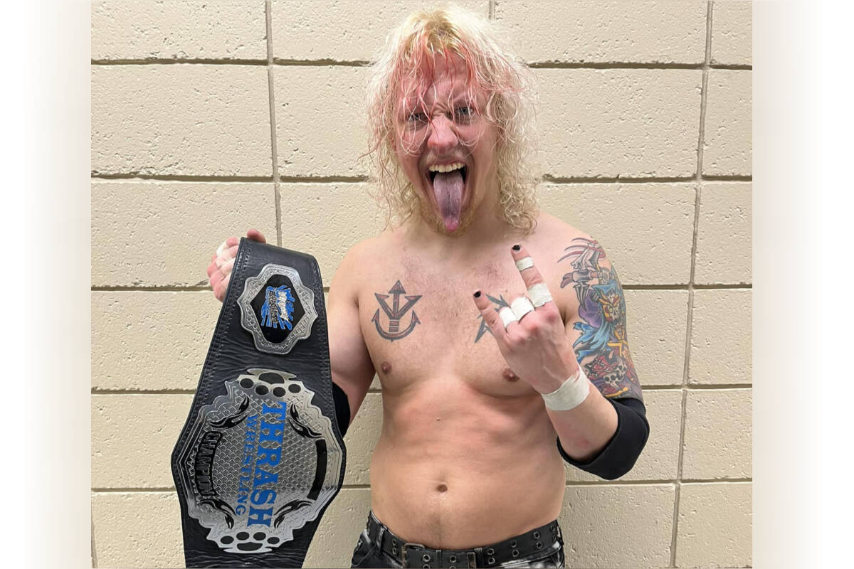 At the biggest Thrash Wrestling show to date, as of Jan. 14, 2023, Summerland’s own Brayden Goss was victorious in the main event steel-cage match. (Photo- Thrash Wrestling/Facebook)