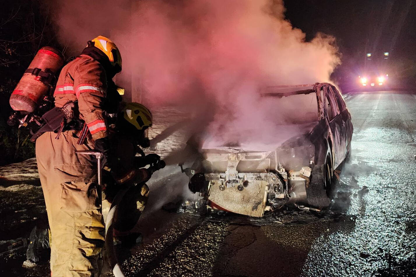 BX-Swan Lake firefighters battle a car fire early Tuesday, Jan. 17. (Contributed)