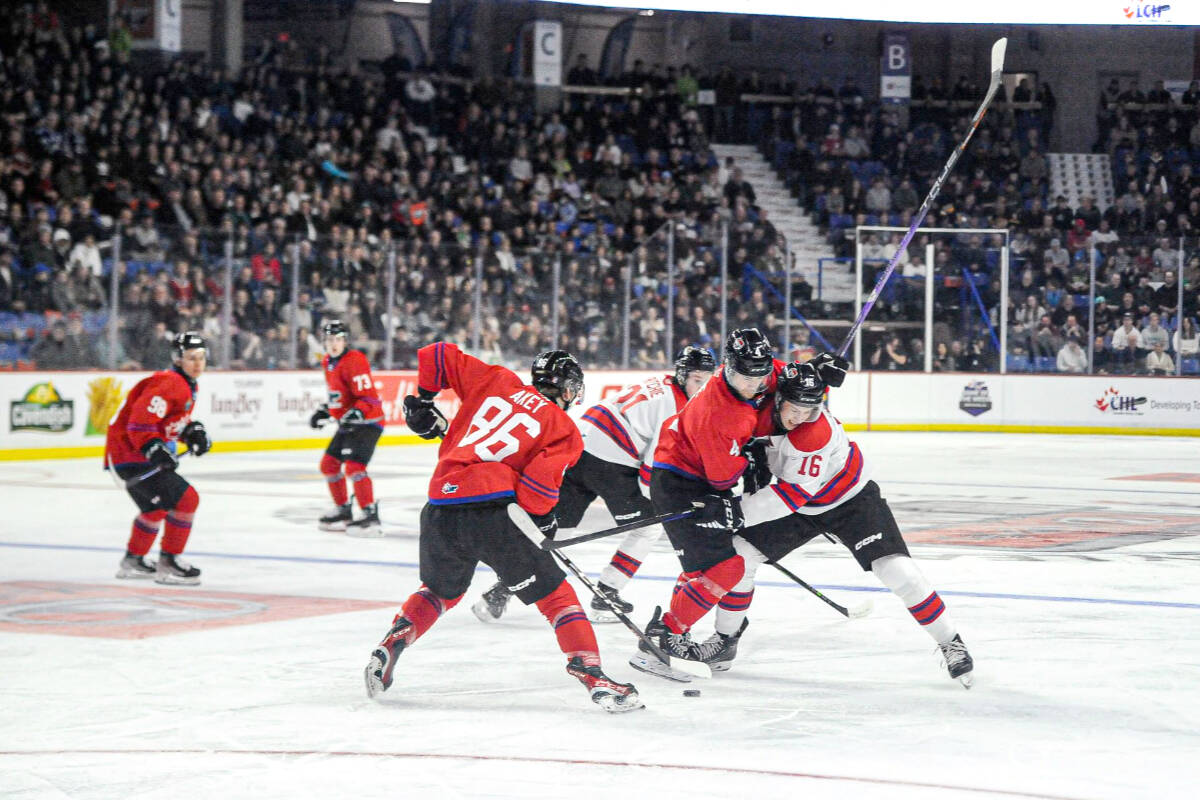 Wednesday night game at Langley Events Centre showcased top NHL draft talent from the Western Hockey League, Ontario Hockey League and Quebec Major Junior Hockey League. (Photos courtesy of Ryan Molag/Langley Events Centre)