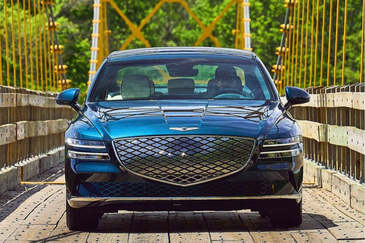 Beautiful to look at and a pleasure to drive, all Electrified G80s use front and rear electric motors that deliver a net 365 horsepower and 516 pound-feet of torque. PHOTO: GENESIS