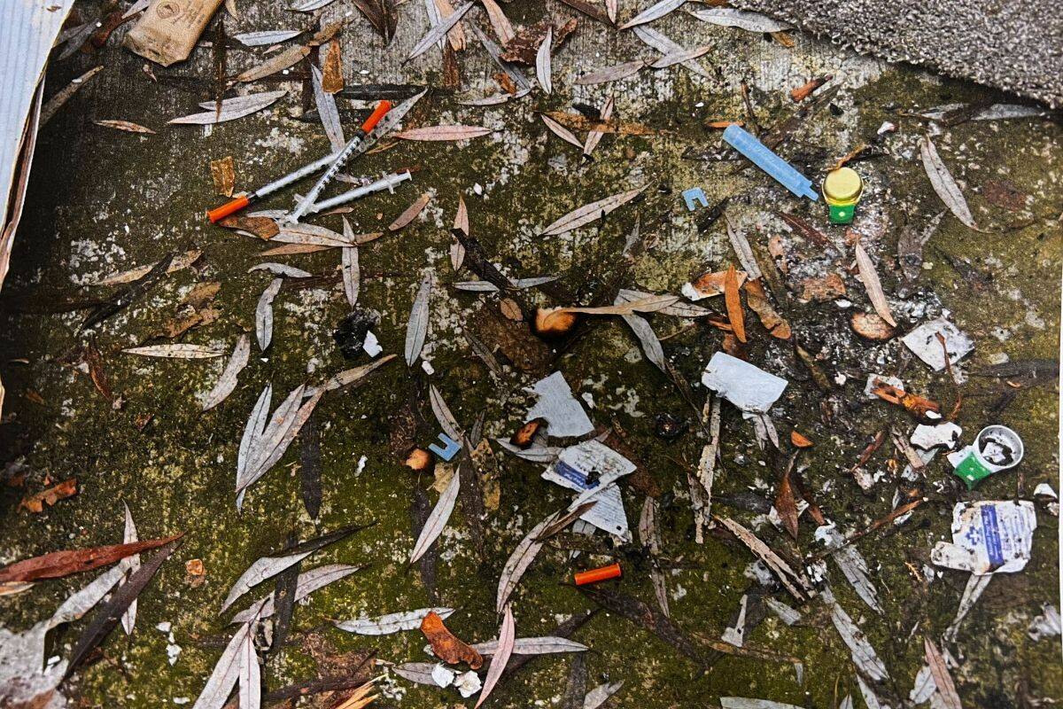 Drug paraphernalia and garbage plague the downtown Vernon Swan Brook Estates complex. (Contributed)