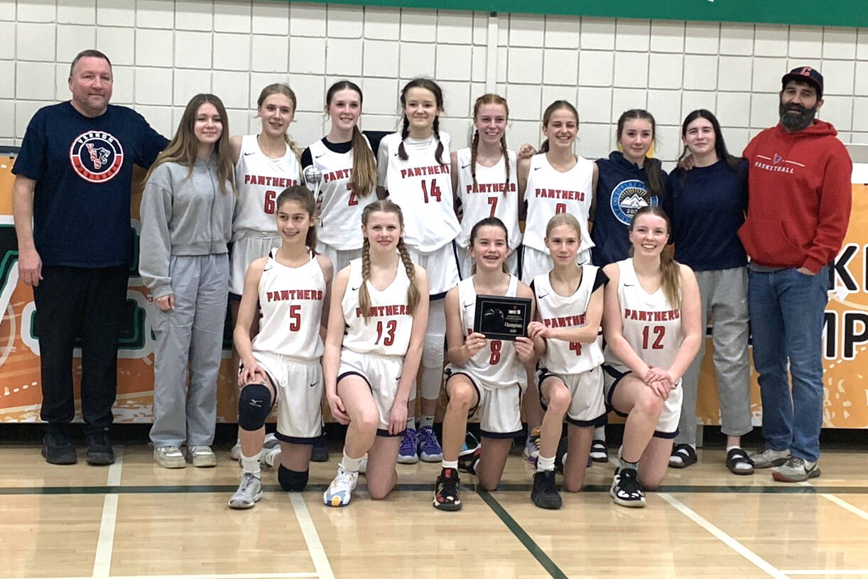 The VSS Panthers junior girls team celebrate with their plaque after winning the Immaculata Sweet 16 tournament over the Jan 28-29 weekend in Kelowna (Contributed)