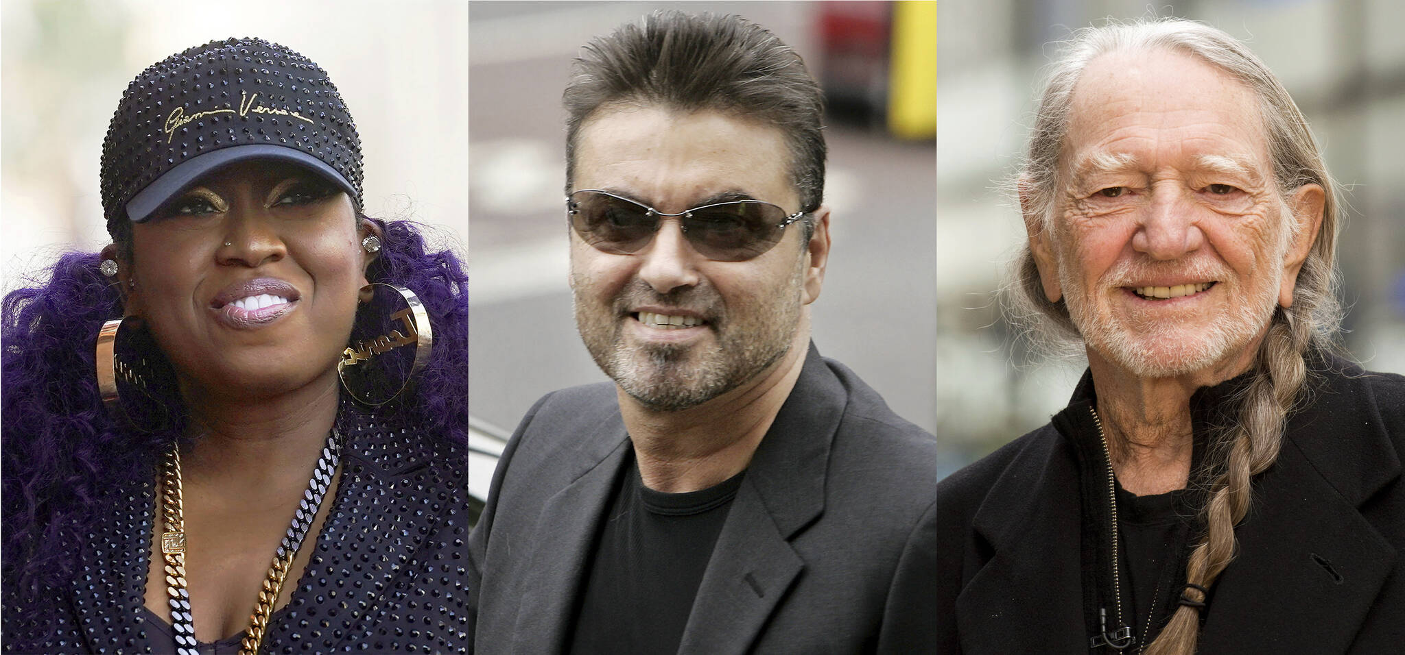This combination of photos shows Missy Elliott, George Michael and Willie Nelson, who are among this year’s nominees for 2023 induction into the Rock & Roll Hall of Fame. (AP Photo)