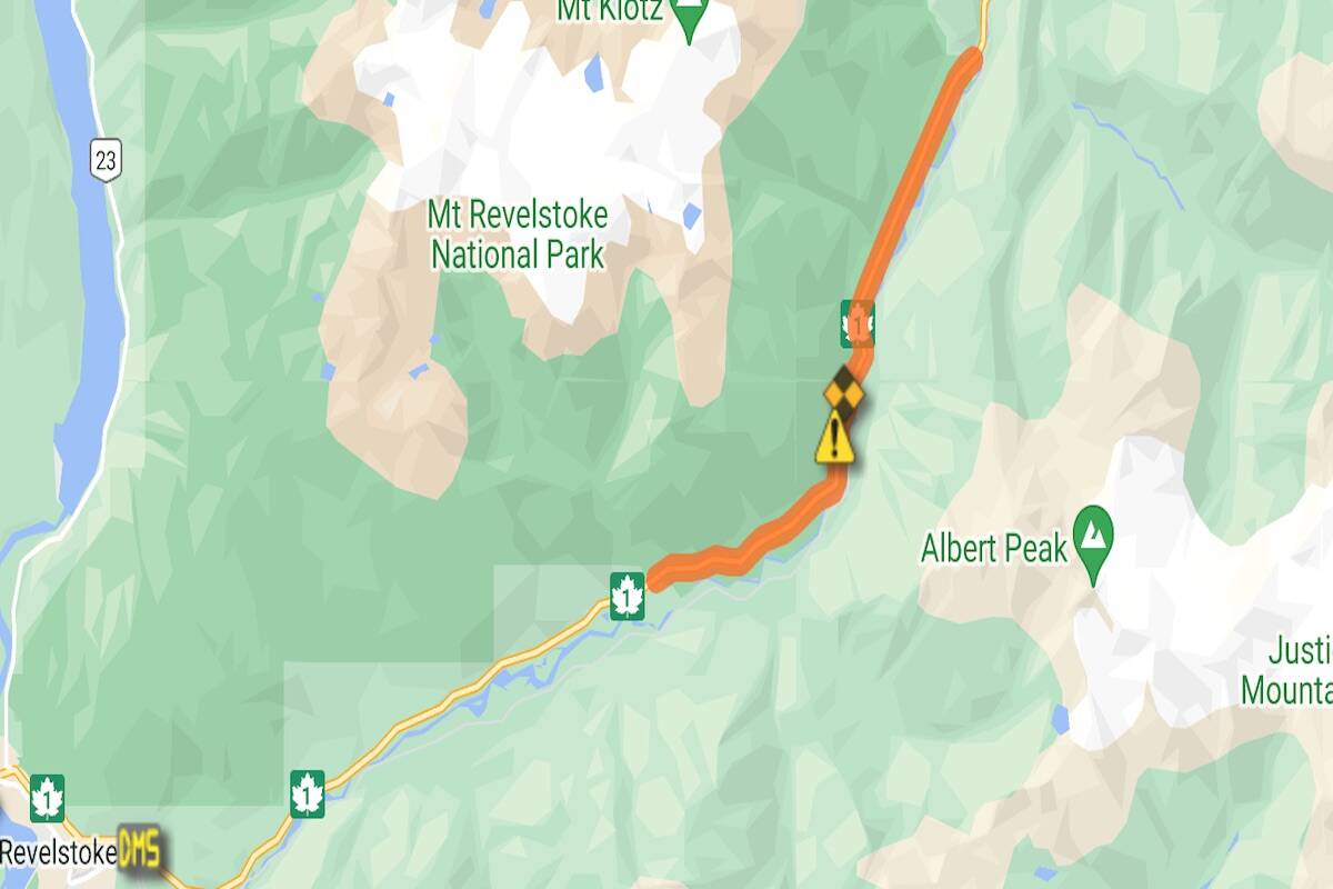 Eastbound lane closed east of Revelstoke on Highway 1. (DriveBC)