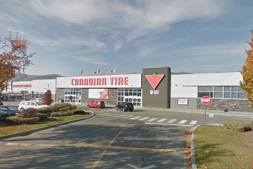 Vernon’s Canadian Tire at the Village Green Centre is slated to re-open this month after being forced to close following a suspicious fire in a locked compound beside the store in November 2022. (Google Maps)