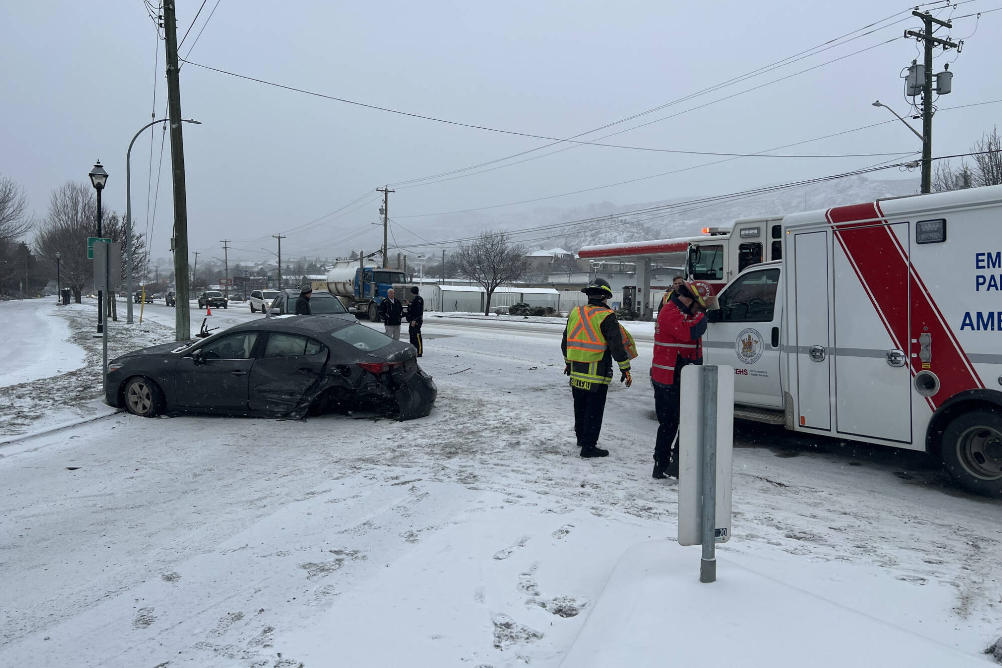 A crash has slowed traffic near the intersection of 25th Avenue and 43rd Street in Vernon Wednesday, Feb. 1, 2023. (Brendan Shykora - Morning Star)