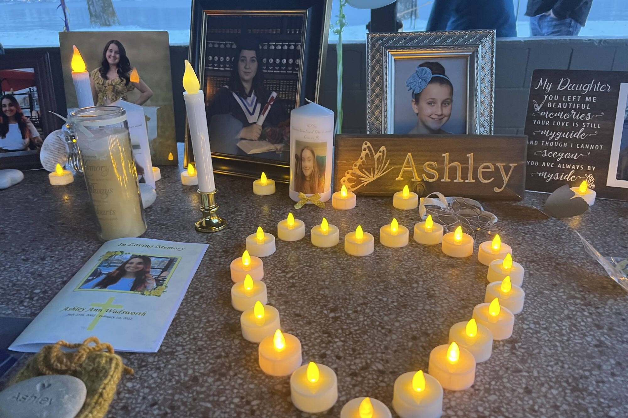 A vigil was held for Ashley Wadsworth, who at 19 was killed by her boyfriend in the U.K. one year ago, on Wednesday, Feb. 1, 2023. (Brendan Shykora - Morning Star)