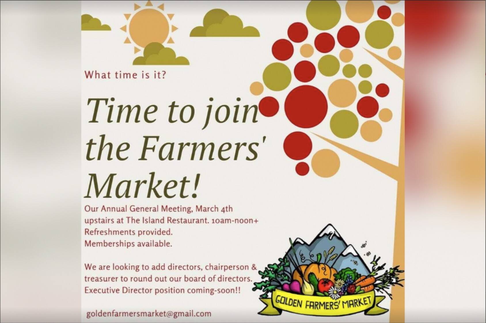 The Golden Farmers Market is looking for volunteers to join the organization (Golden BC Farmers’ Market/Facebook)