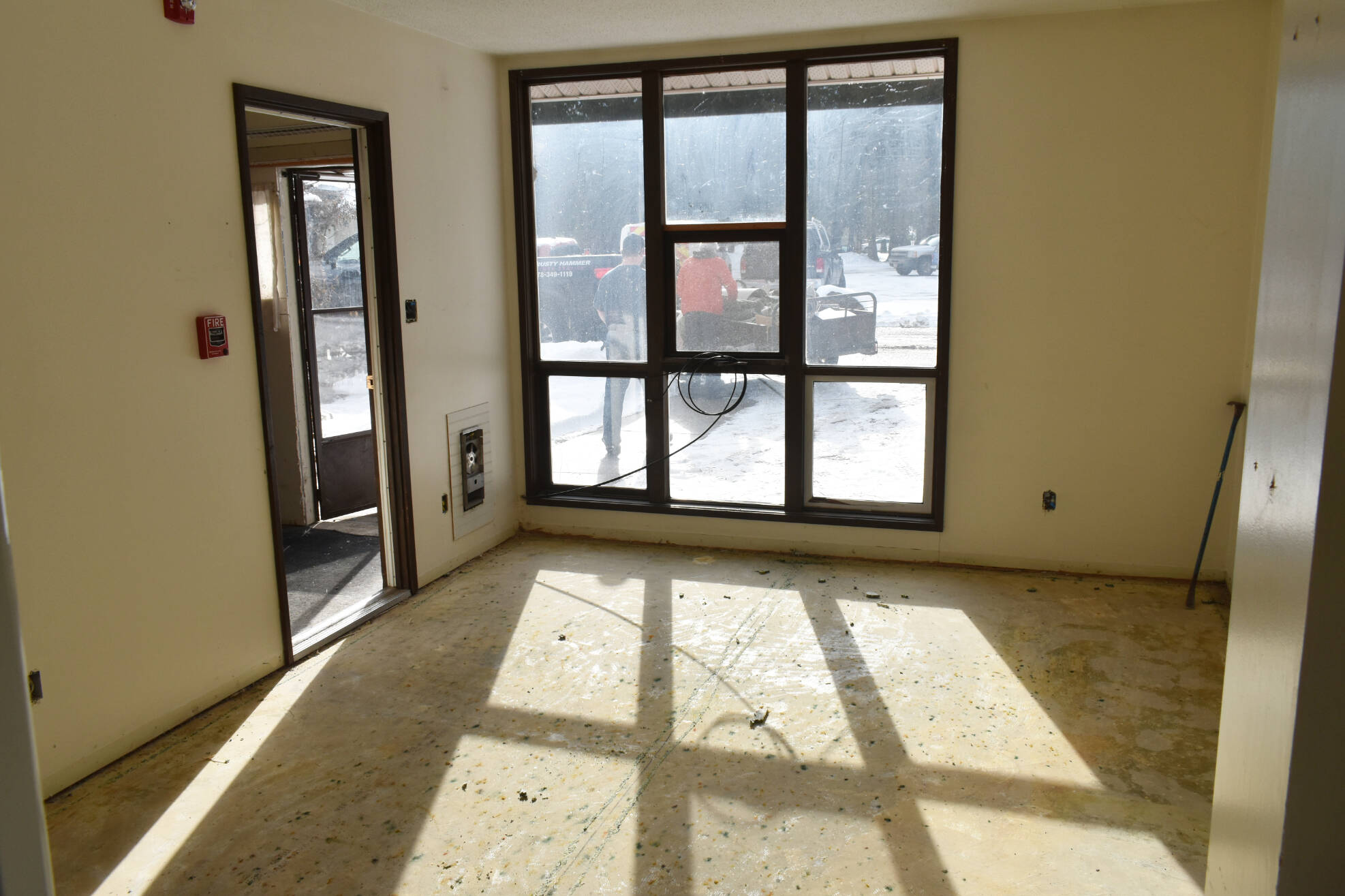 The freshly stripped unit at The Haven seniors’ living complex in Sicamous after carpet and baseboards were torn out by Eagle Valley Road Rescue volunteers, preparing for fresh paint and flooring and a new occupant, Saturday, Feb. 4, 2023. (Rebecca Willson- Eagle Valley News)