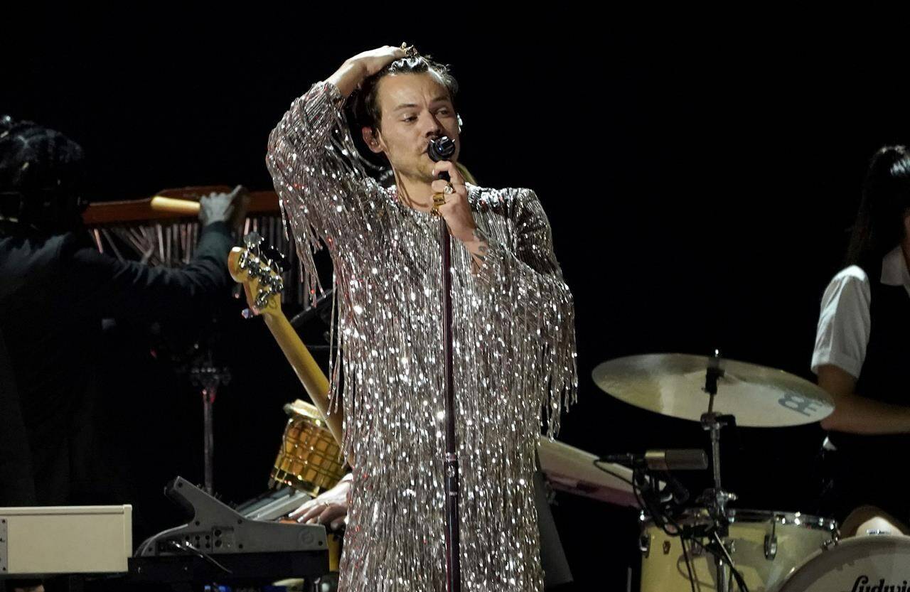 Harry Styles performs “As It Was” at the 65th annual Grammy Awards on Sunday, Feb. 5, 2023, in Los Angeles. (AP Photo/Chris Pizzello)