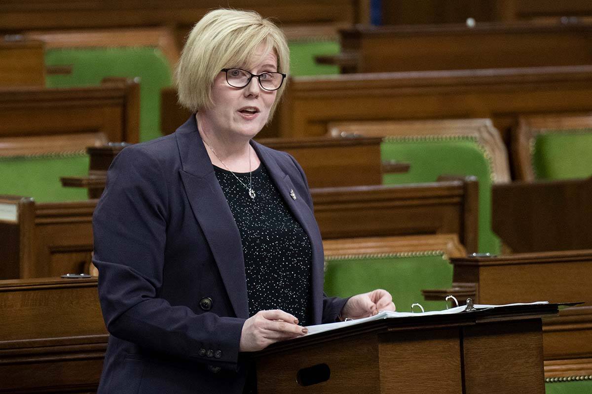 Carla Qualtrough, minister of employment, workforce development and disability inclusion, speaks during the second reading of the Canada Disability Benefit Act in the House of Commons on Parliament Hill on Tuesday, September 20, 2022 in Ottawa. THE CANADIAN PRESS/Adrian Wyld