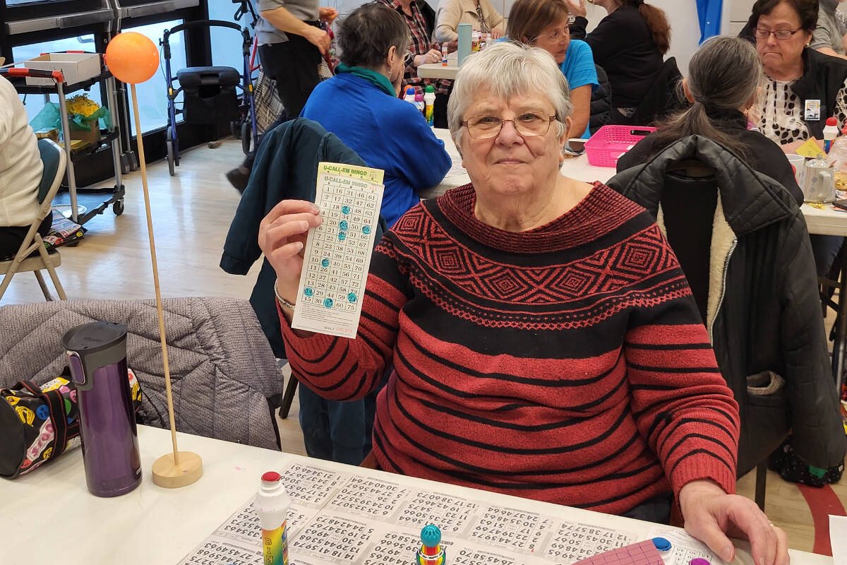 Vernon’s Flo Kenney had the winning Pick 8 card during the first session of the Vernon Winter Carnival Bingo Marathon Tuesday, Feb. 7, at the Halina Activity Centre. (Roger Knox - Morning Star)