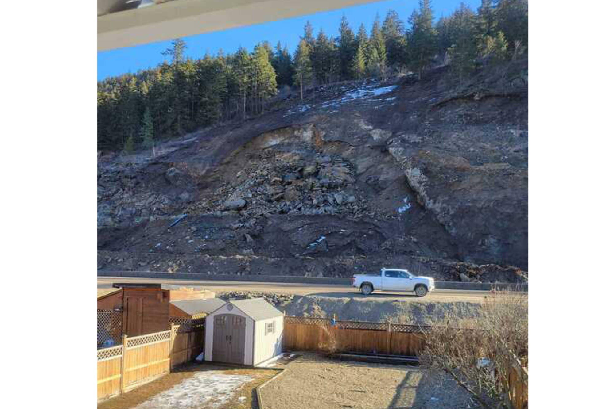 Chase resident Kim Harvey shared this photo of the unstable slope that has prompted the closure of Highway 1. (Kim Harvey photo)