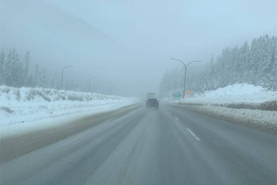 This is the Summit on Sunday morning on the Coquihalla Highway. A snowfall warning is in effect for Sunday. night into Monday night. (Kim Glosli Facebook)