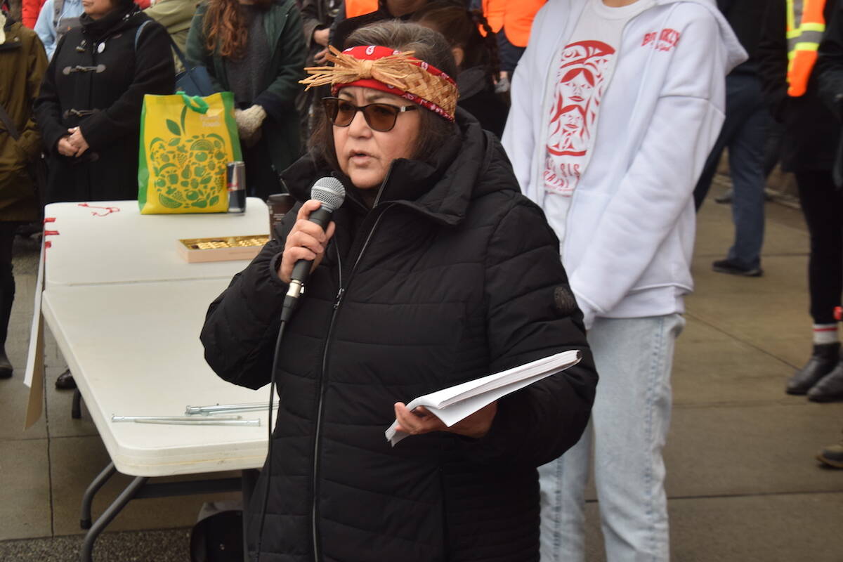Stolen Sisters Memorial March committee member Sheila Jones spoke at their 13th annual march on Feb. 12. (Brendan Mayer/News Staff)