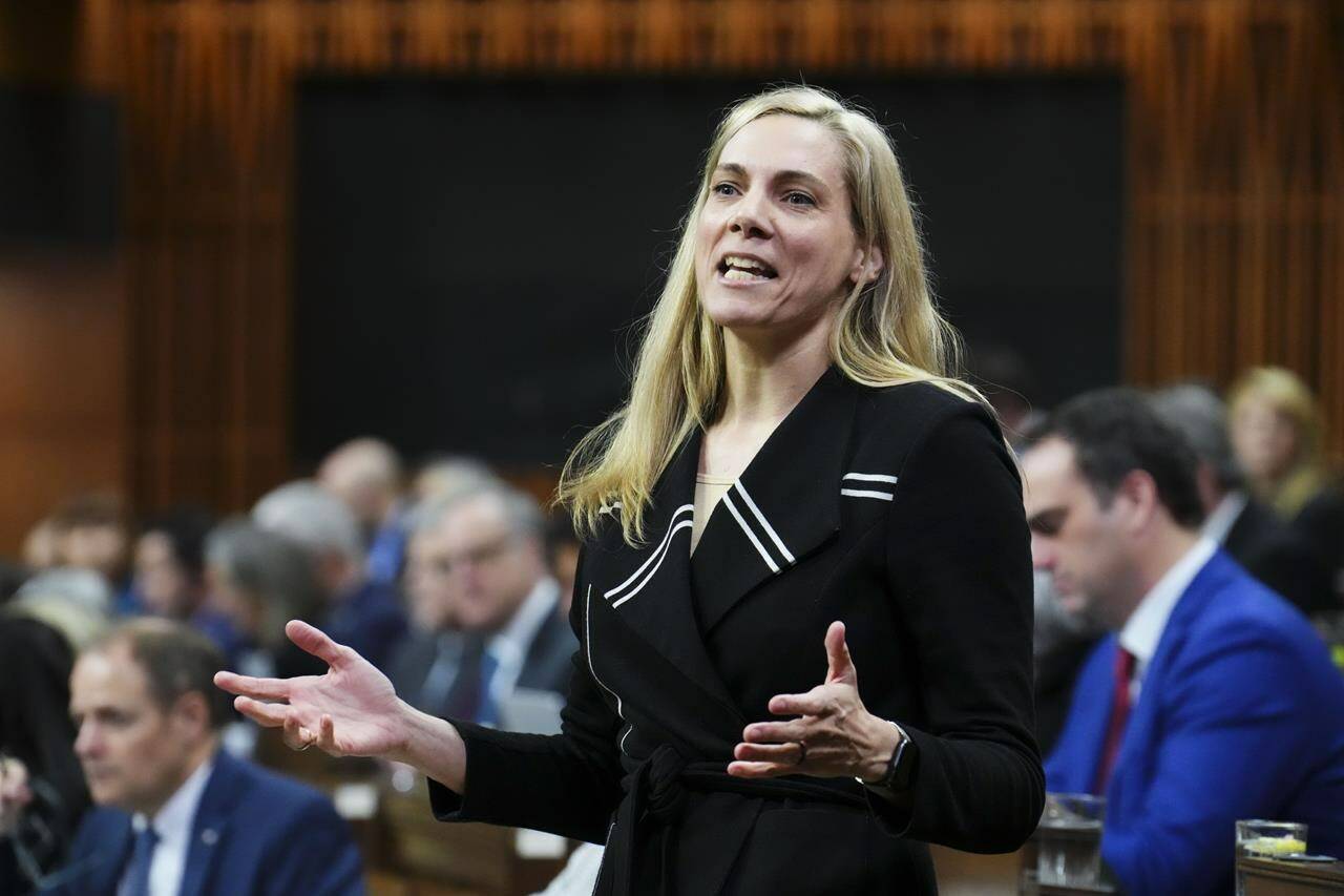 Minister of Sport and Minister responsible for the Economic Development Agency of Canada for the Regions of Quebec Pascale St-Onge rises in the House of Commons during Question Period on Parliament Hill in Ottawa on Thursday, Feb. 2, 2023. St-Onge says excellence needs to be redefined in the national sport policy. THE CANADIAN PRESS/Sean Kilpatrick