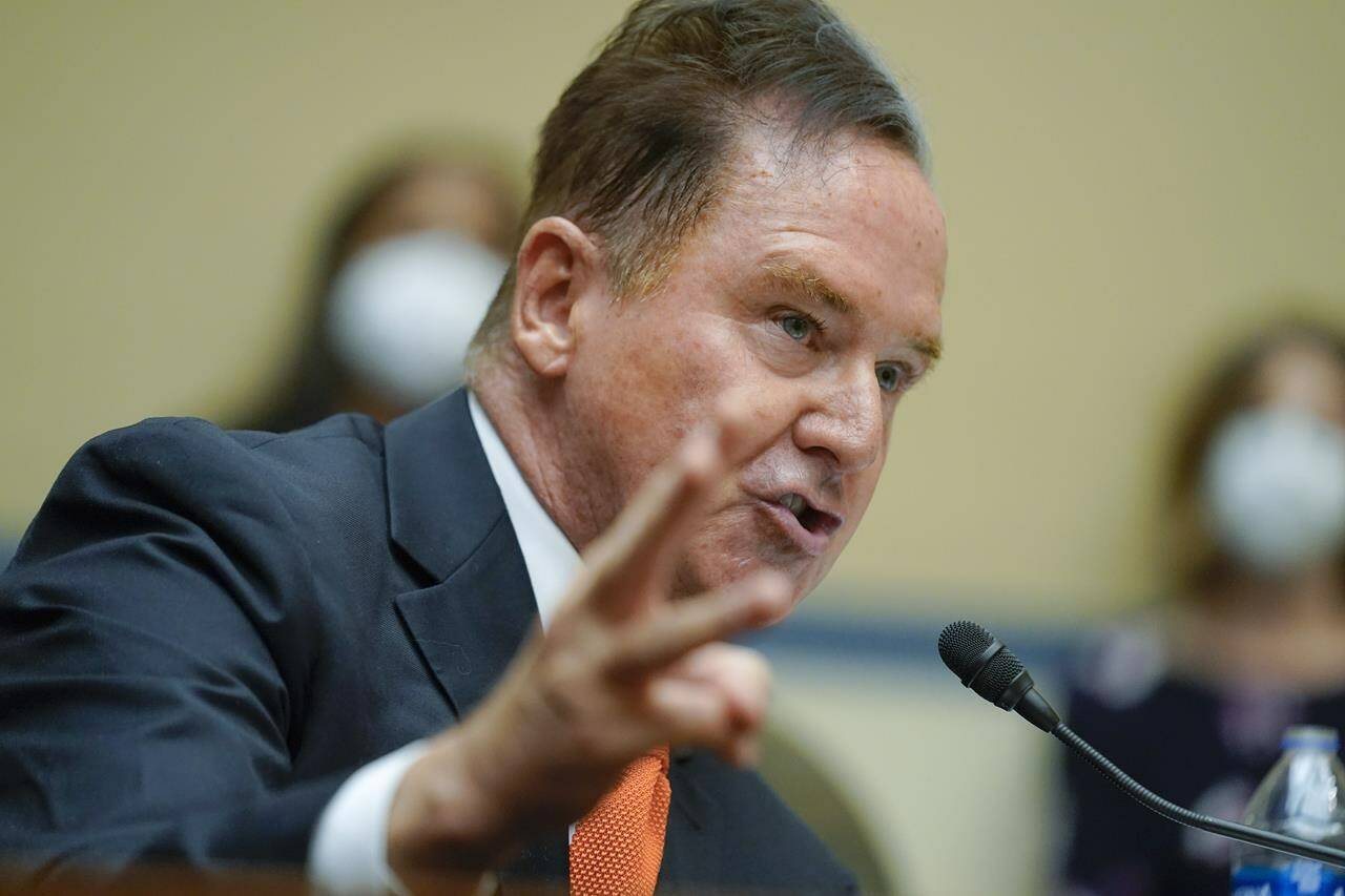 Rep. Brian Higgins, D-N.Y., speaks during a House Committee on Oversight and Reform hearing on gun violence on Capitol Hill in Washington, Wednesday, June 8, 2022. Higgins is asking Secretary of State Antony Blinken to formally object to Canada’s federal tax on underused foreign-owned housing. THE CANADIAN PRESS/AP, Andrew Harnik, Pool