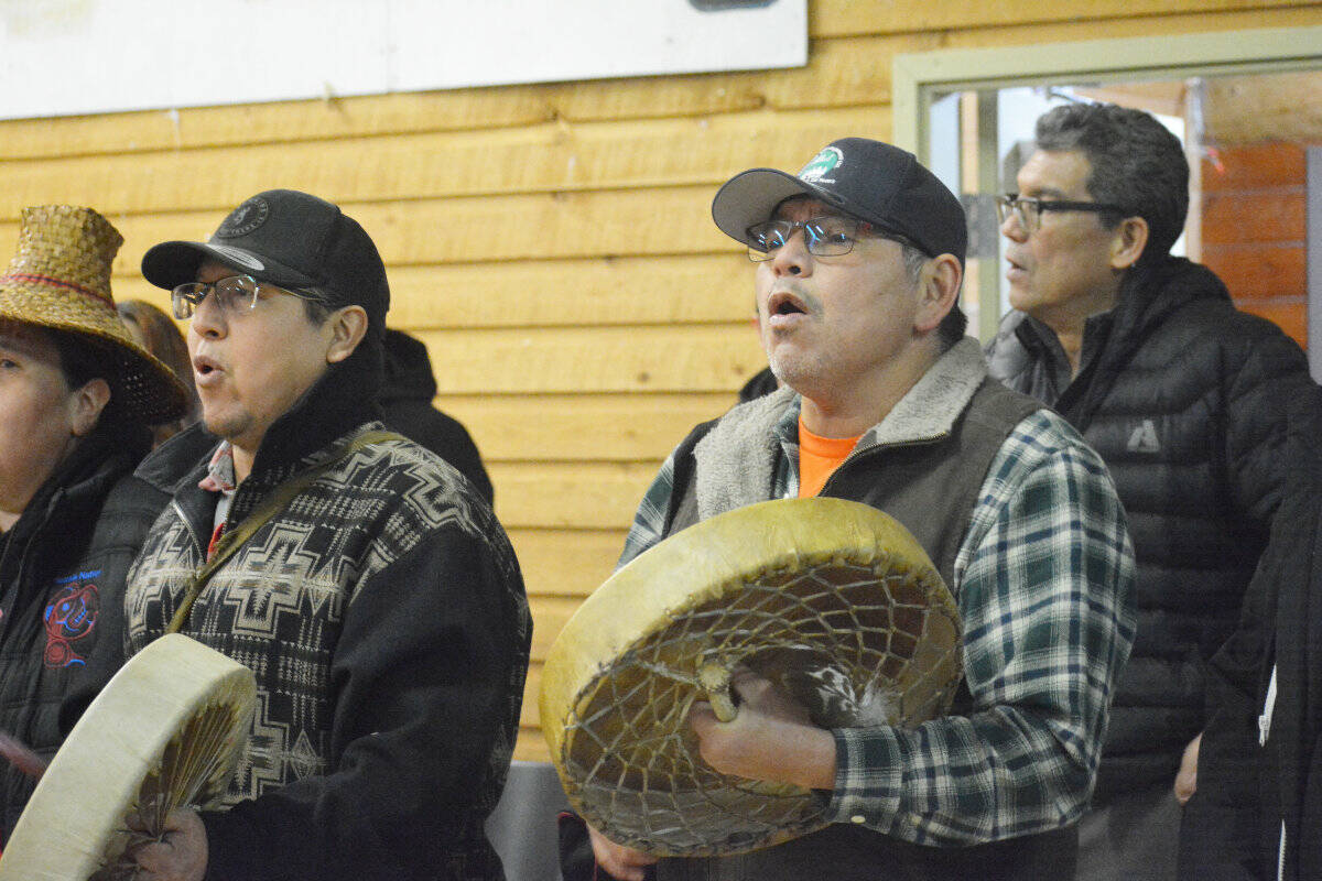 Various local First Nations community members attended the event, including Esk’etemc Chief Fred Robbin, right front. (Monica Lamb-Yorski photo - Williams Lake Tribune)