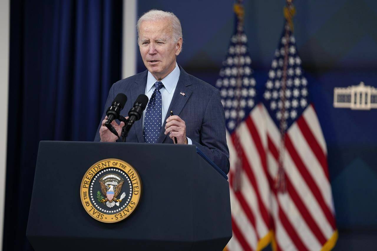 President Joe Biden says the three unknown flying objects he ordered shot down over the U.S. and Canada earlier this month were likely no danger to national security. Biden speaks about the Chinese surveillance balloon and other unidentified objects shot down by the U.S. military, Thursday, Feb. 16, 2023, in Washington. THE CANADIAN PRESS/AP-Evan Vucci
